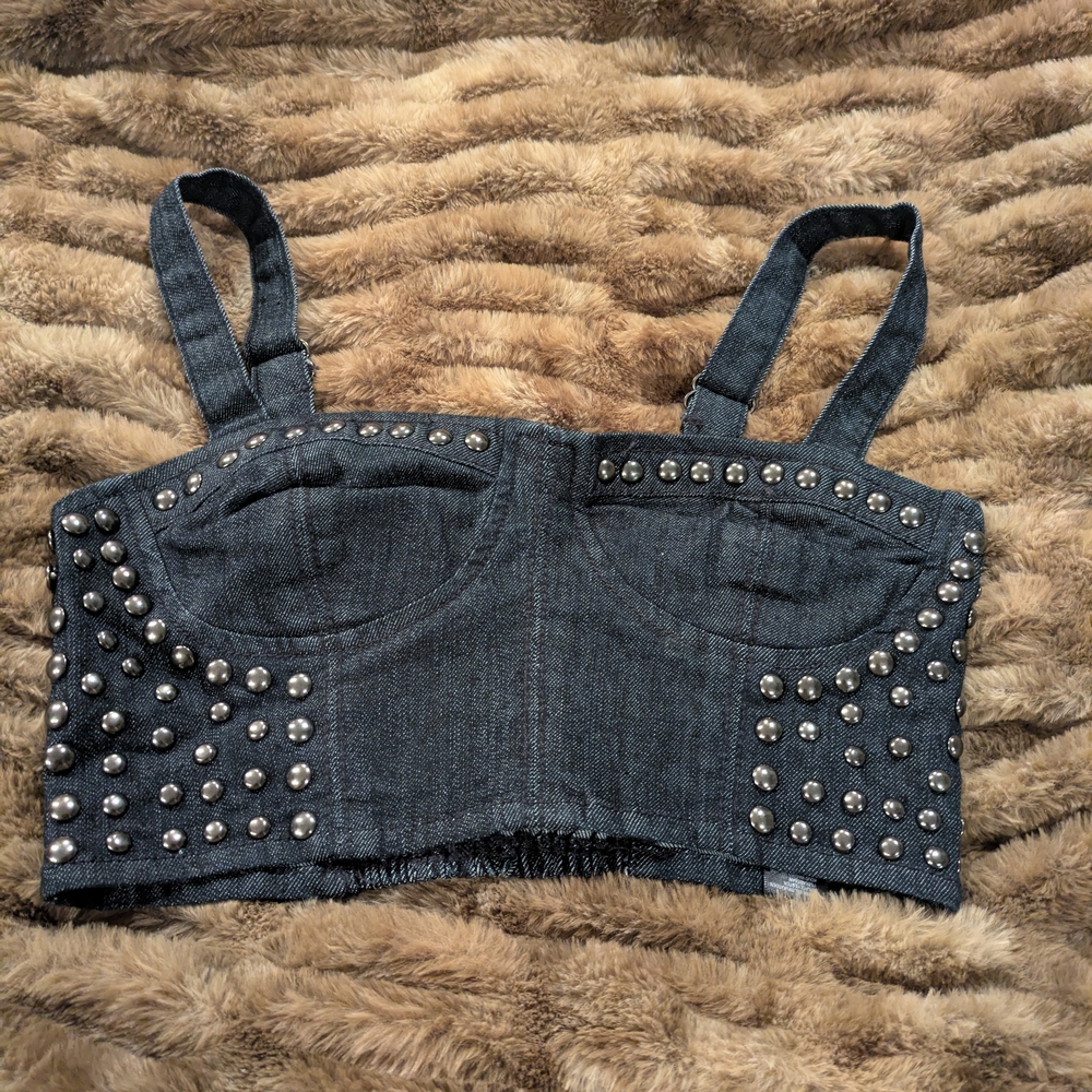 Studded Denim Crop Top